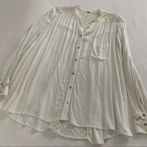 Free People White Long Sleeve Top